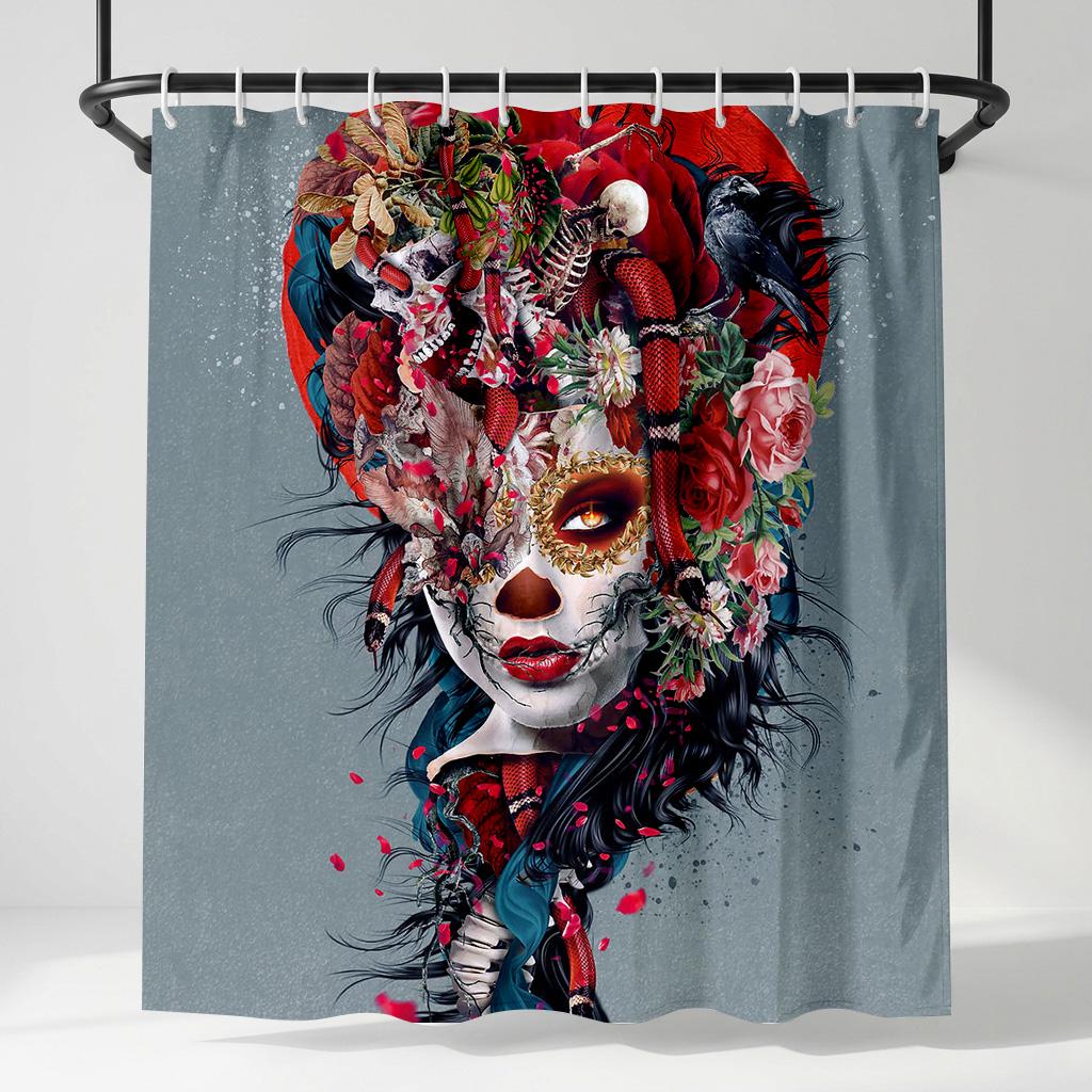 Gothic Sugar Skull Girl Shower Curtain, Day Of The Dead Floral & Snake Art, Dark Fantasy Macabre Bathroom Decor W60H190(CM)-1 Pcs
Gothic Sugar Skull Girl Shower Curtain, Day Of The Dead Floral & Snake Art, Dark Fantasy Macabre Bathroom Decor W60H190(CM)-1 Pcs