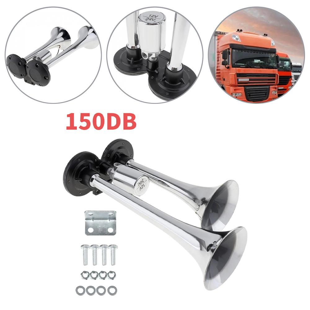 12 В/24 В двойной трубный звуковой сигнал для грузовика, автофургона, поезда, лодки, громкий воздушный звуковой сигнал, серебристый, 150 дБ 
12 В/24 В двойной трубный звуковой сигнал для грузовика, автофургона, поезда, лодки, громкий воздушный звуковой сигнал, серебристый, 150 дБ