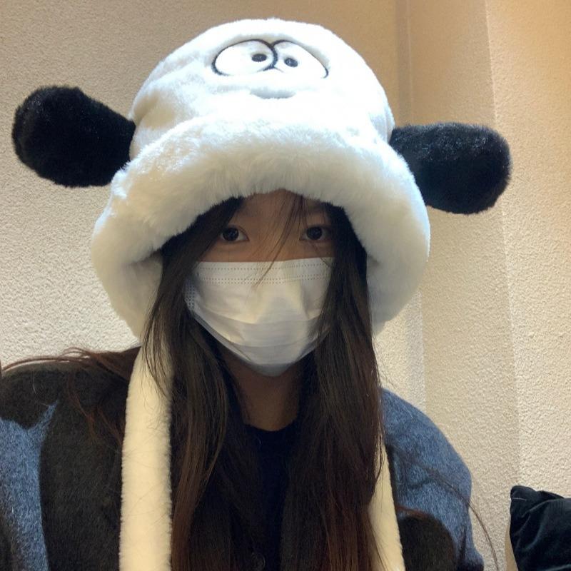 Плюшевая шапка женская осенне-зимняя милая щенок плюшевая шапка утолщенная теплая с защитой ушей универсальная пушистая one size fits all белый