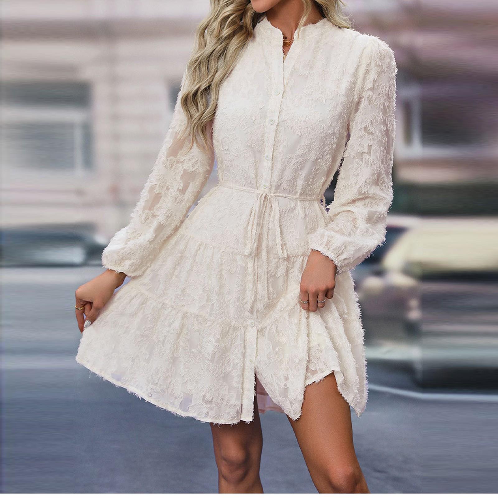 Женское модное платье с цветочным кружевом, длинными рукавами, однотонное, со стоячим воротником XL белый
Женское модное платье с цветочным кружевом, длинными рукавами, однотонное, со стоячим воротником XL белый