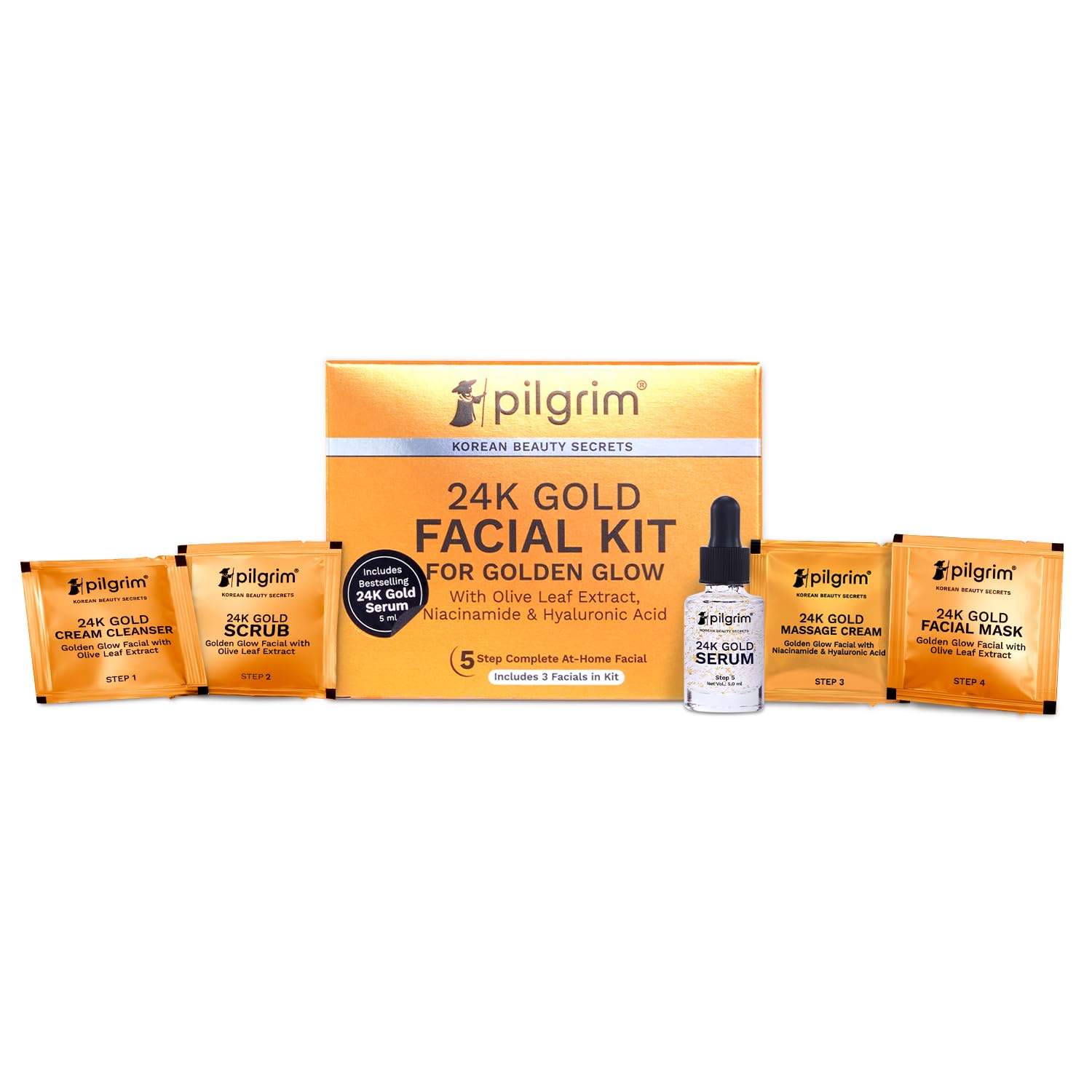 Pilgrim 24K Gold Facial Kit For Instant Radiance And Golden Glow With Cleanser Scrub Mask Massage Cream Mist 30 Ml
Pilgrim 24K Gold Facial Kit For Instant Radiance And Golden Glow With Cleanser Scrub Mask Massage Cream Mist 30 Ml
