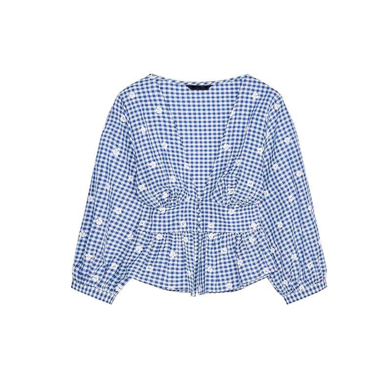 Za Summer New Women clothes Seaside Holiday Style Flower Embroidery Small Plaid V-neck Puff Sleeves Top 3564052 Blue L
Za Summer New Women clothes Seaside Holiday Style Flower Embroidery Small Plaid V-neck Puff Sleeves Top 3564052 Blue L