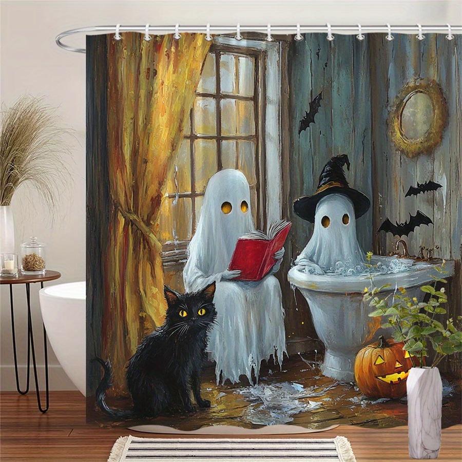 Whimsical Halloween Shower Curtain - Ghosts Reading With Black Cat & Carved Pumpkin, Rustic Wooden Wall Design W60H190(CM)-1 Pcs
Whimsical Halloween Shower Curtain - Ghosts Reading With Black Cat & Carved Pumpkin, Rustic Wooden Wall Design W60H190(CM)-1 Pcs