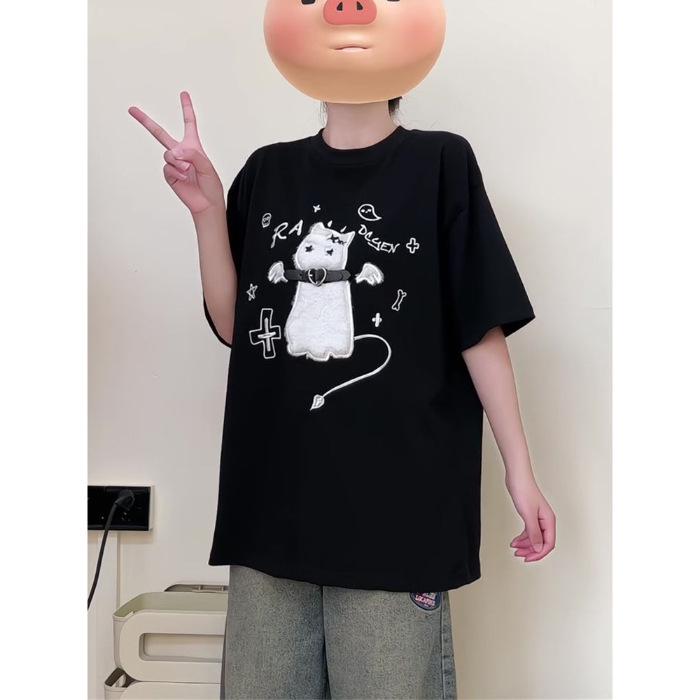 Летняя женская футболка из хлопка свободного кроя с коротким рукавом и принтом милого котенка в девичьем стиле, 2025 Medium чёрный
Летняя женская футболка из хлопка свободного кроя с коротким рукавом и принтом милого котенка в девичьем стиле, 2025 Medium чёрный