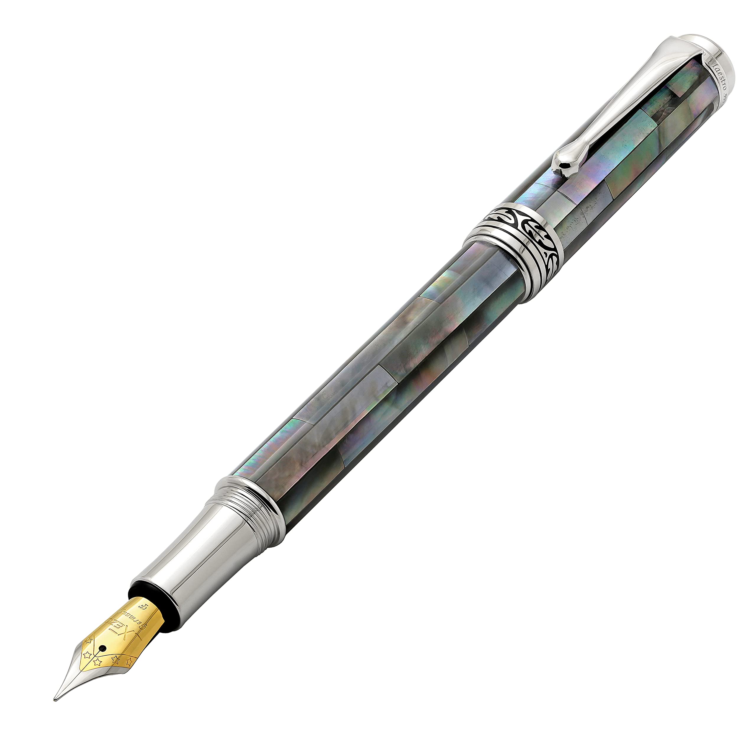 Xezo Maestro Fine Nib Fountain Pen Handcrafted with Black Mother of Platinum Limited Serialized Pearl. Plated. Edition,
Xezo Maestro Fine Nib Fountain Pen Handcrafted with Black Mother of Platinum Limited Serialized Pearl. Plated. Edition,