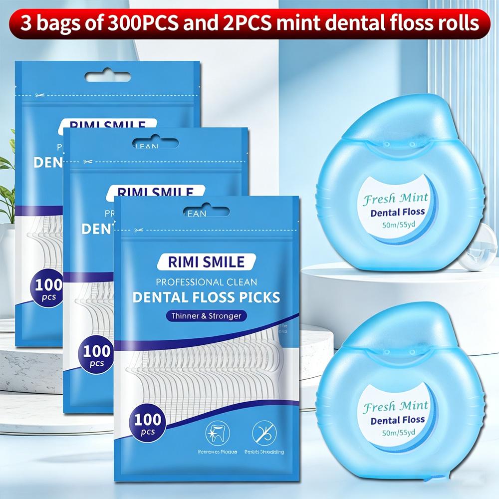 Value Pack 300PCS Fine Smooth Dental Floss Sticks with 2 Portable Mint Floss Rolls | Essential Teeth Cleaning Kit
Value Pack 300PCS Fine Smooth Dental Floss Sticks with 2 Portable Mint Floss Rolls | Essential Teeth Cleaning Kit