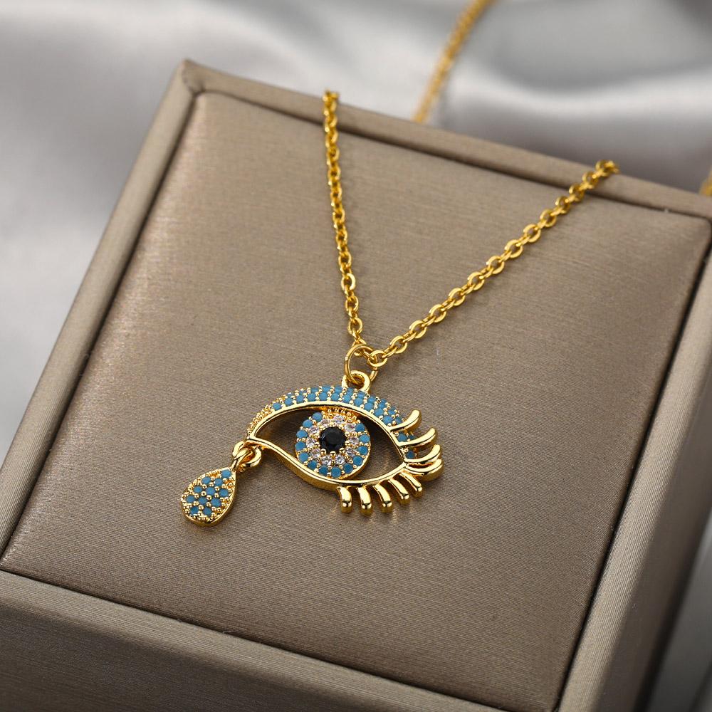 Zircon Blue Evil Eye Necklace for Women Gold Color Stainless Steel Necklace Lucky Turkish Eye Pendants Chain Jewelry Gift collar 45cm
Zircon Blue Evil Eye Necklace for Women Gold Color Stainless Steel Necklace Lucky Turkish Eye Pendants Chain Jewelry Gift collar 45cm