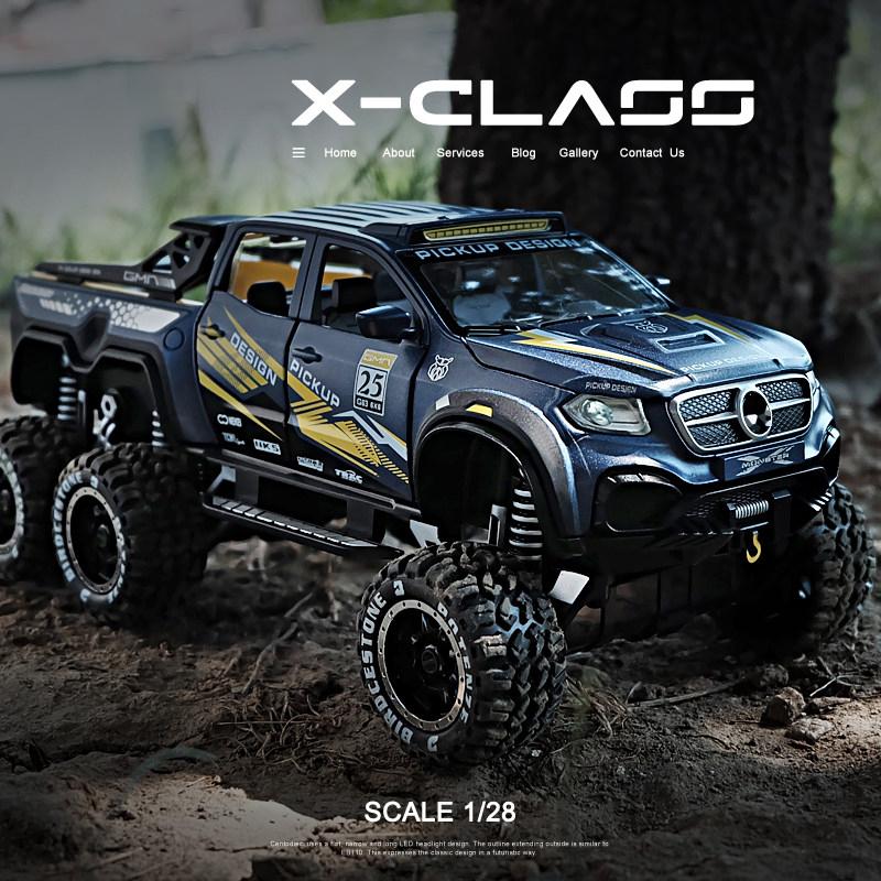 1:28 игрушечных машинок X-класса 6X6, пикап, игрушечный автомобиль из сплава, литье под давлением и игрушечный транспорт, модель автомобиля, миниатюрная имитационная модель, игрушечный автомобиль для детей