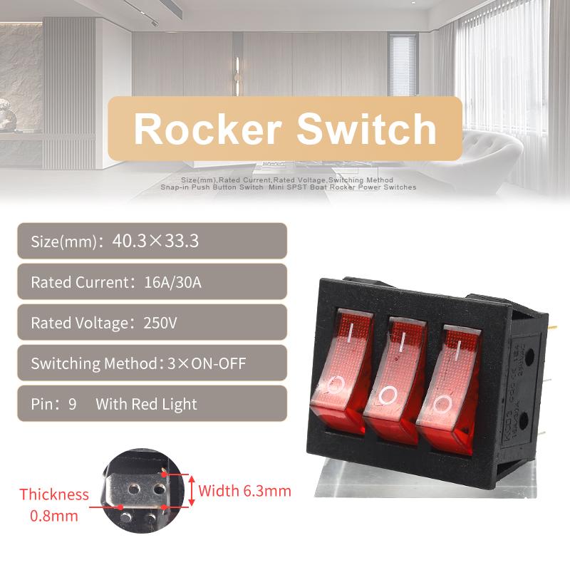 1 шт. KCD3 40.3X33.3мм 9-контактний 2-позиційний силовий тумблер з червоним підсвічуванням 3-ходовий чорний потрійний перемикач ON-OFF/ON-ON 16A/30A 250VAC 1PCS
1 шт. KCD3 40.3X33.3мм 9-контактний 2-позиційний силовий тумблер з червоним підсвічуванням 3-ходовий чорний потрійний перемикач ON-OFF/ON-ON 16A/30A 250VAC 1PCS