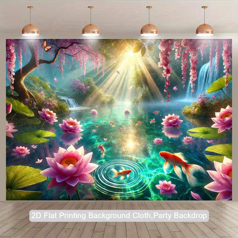 2D Mystical Pond Backdrop, Sunlit Forest with Koi, Lotuses & Waterfall Banner 47.2x31.5inch/120*80cm
2D Mystical Pond Backdrop, Sunlit Forest with Koi, Lotuses & Waterfall Banner 47.2x31.5inch/120*80cm