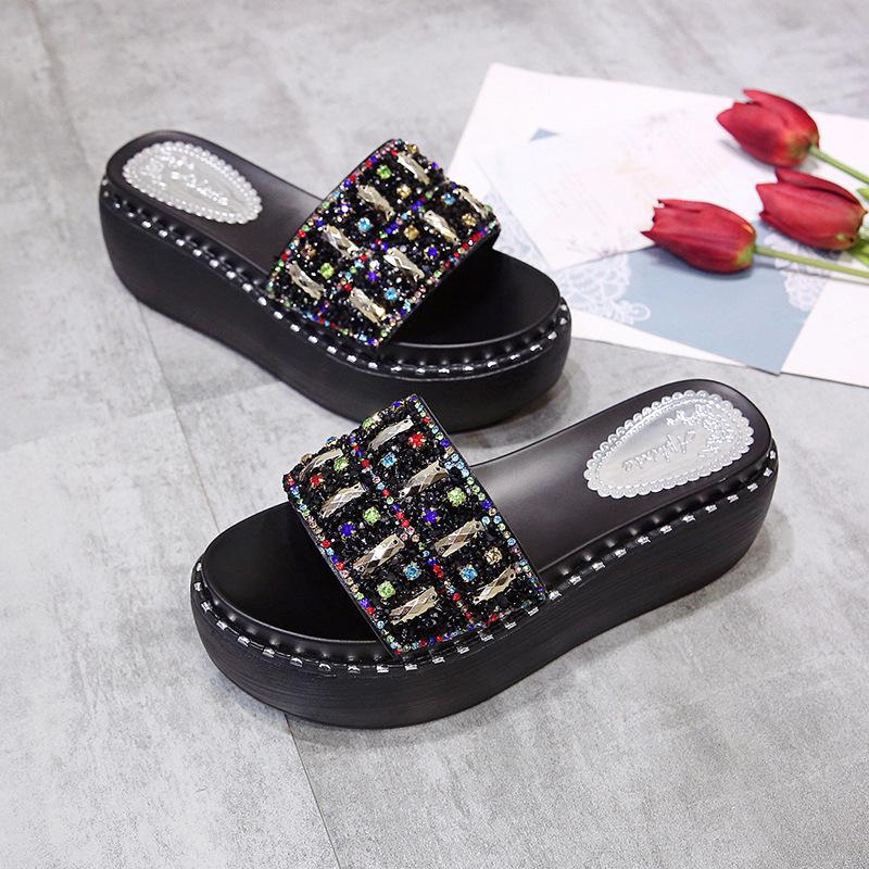 Thick-soled cool slippers women s summer new sequined rhinestone wedge heel muffin bottom one-word drag outer wear heightening shoes 34
Thick-soled cool slippers women s summer new sequined rhinestone wedge heel muffin bottom one-word drag outer wear heightening shoes 34