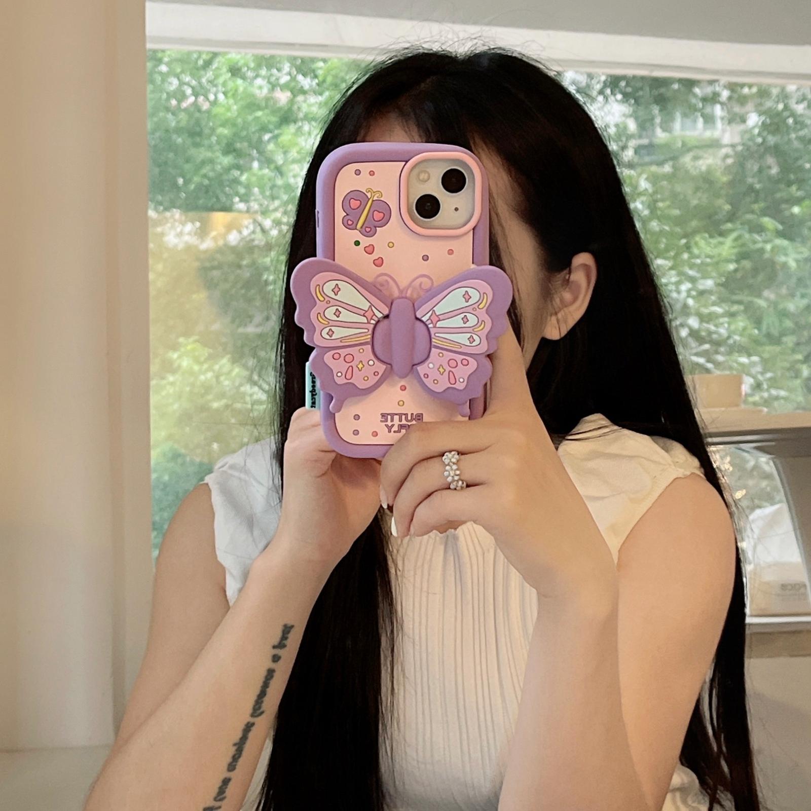 For iPhone 15 Silicone Case Cute Butterfly Kickstand Design Shockproof Phone Back Cover Blue
For iPhone 15 Silicone Case Cute Butterfly Kickstand Design Shockproof Phone Back Cover Blue