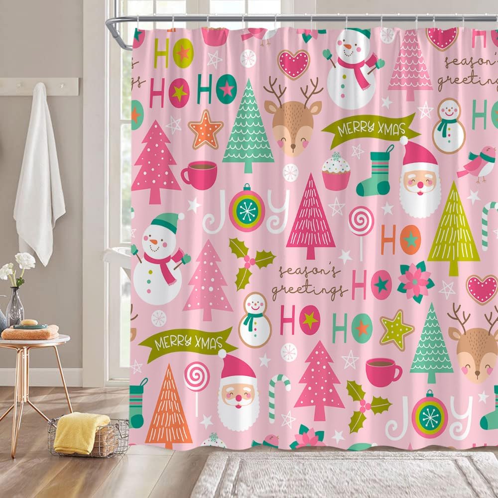 Funny Cartoon Snowman Santa Claus Shower Curtain With Pink Green Xmas Tree Pattern, Winter Holiday Bathroom Decor For Festival W60H190(CM)-1 Pcs
Funny Cartoon Snowman Santa Claus Shower Curtain With Pink Green Xmas Tree Pattern, Winter Holiday Bathroom Decor For Festival W60H190(CM)-1 Pcs
