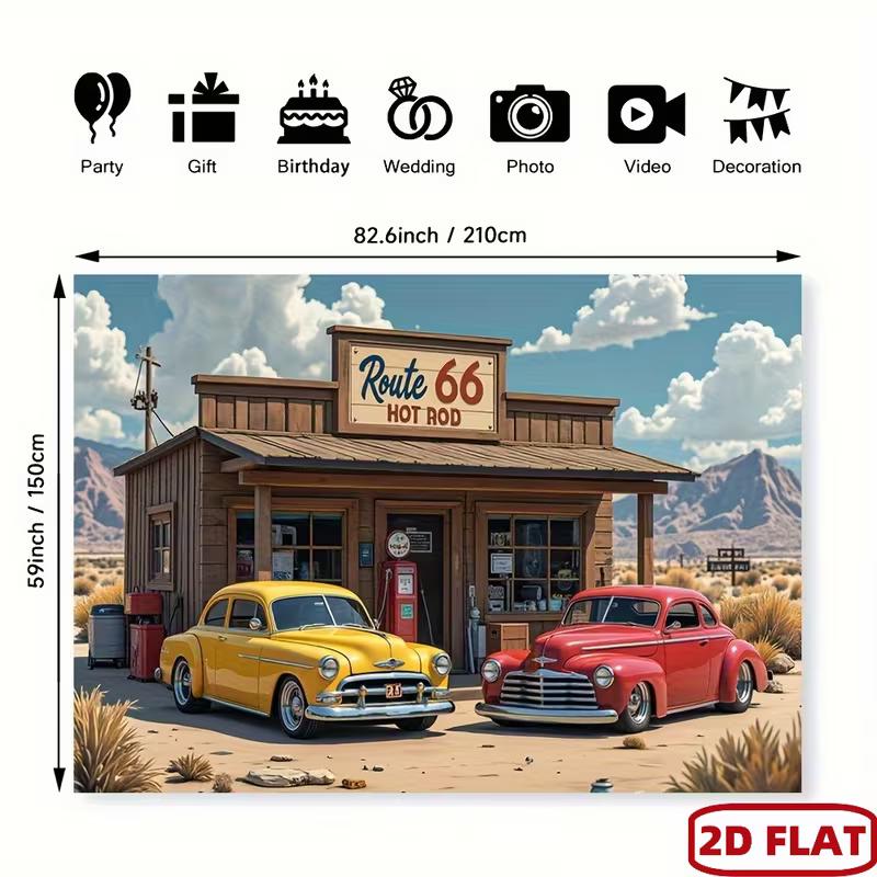 2D Printed Vintage Hot Rod Background for Western Themed Events 47.2x31.5inch/120*80cm
2D Printed Vintage Hot Rod Background for Western Themed Events 47.2x31.5inch/120*80cm