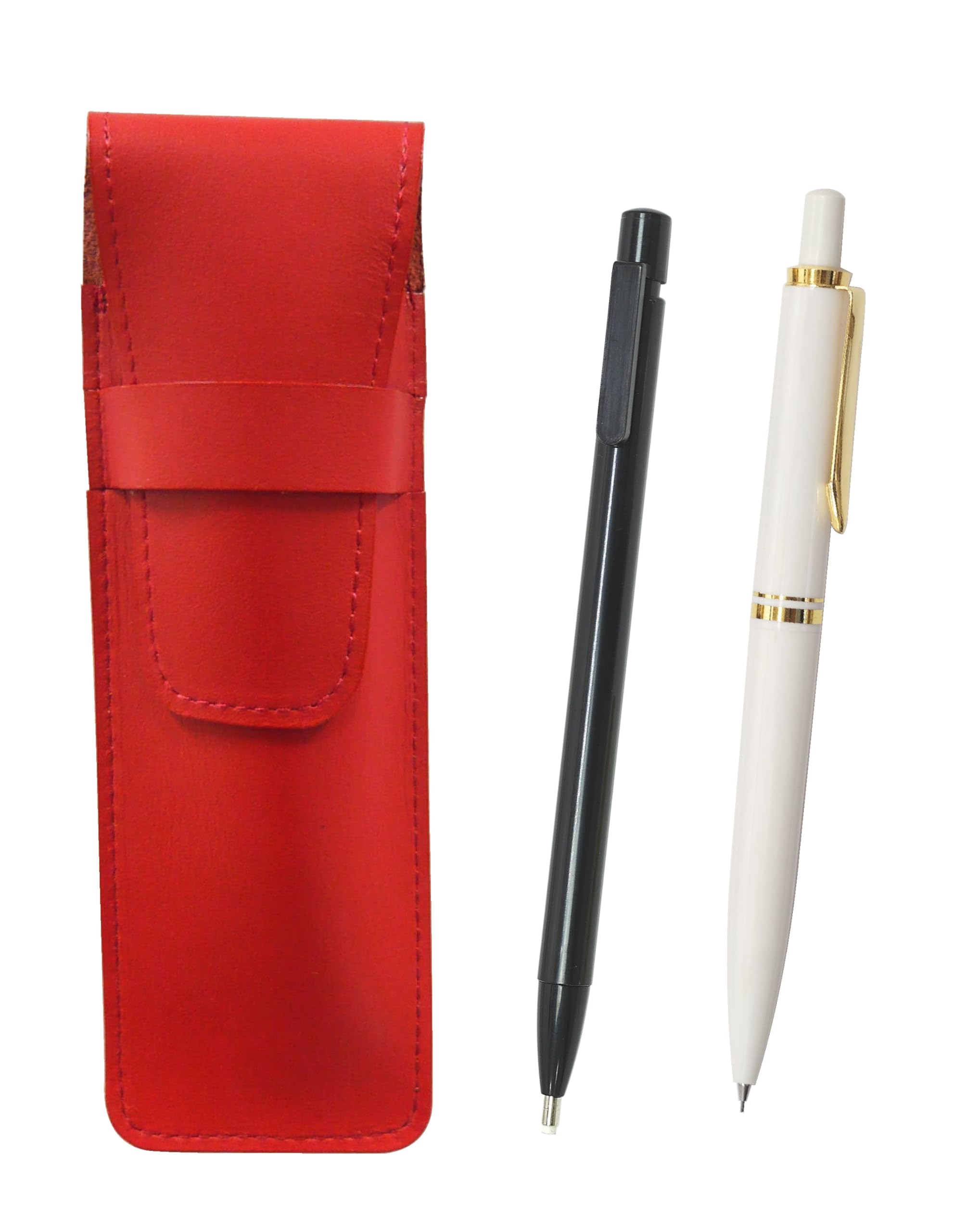 Slim cowhide pencil case black and Euro style brass parts mechanical pencil white red, extra-fine knock-type eraser, knock-type set, ASRER15B-NXS-W
Slim cowhide pencil case black and Euro style brass parts mechanical pencil white red, extra-fine knock-type eraser, knock-type set, ASRER15B-NXS-W