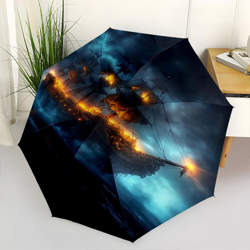 Pirate Ship, Stormy Sea Themed Automatic Opening and Closing Umbrella, Brightly Colored 8-rib Portable Umbrella, Suitable for Men and Women,
Pirate Ship, Stormy Sea Themed Automatic Opening and Closing Umbrella, Brightly Colored 8-rib Portable Umbrella, Suitable for Men and Women,
