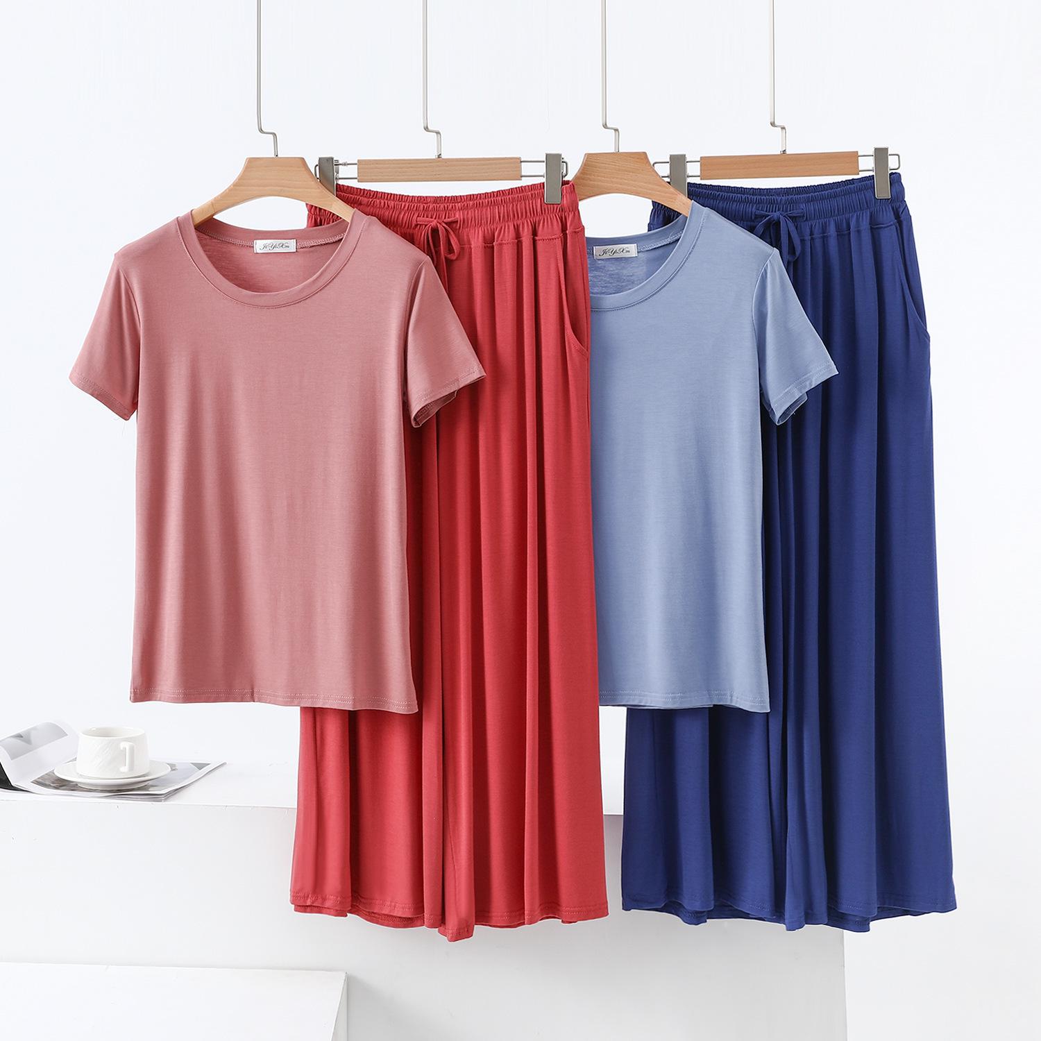 Summer Modal Color Block Casual Plus Size Two-Piece Set with Crew Neck Undershirt and Wide Leg Pants Large
Summer Modal Color Block Casual Plus Size Two-Piece Set with Crew Neck Undershirt and Wide Leg Pants Large