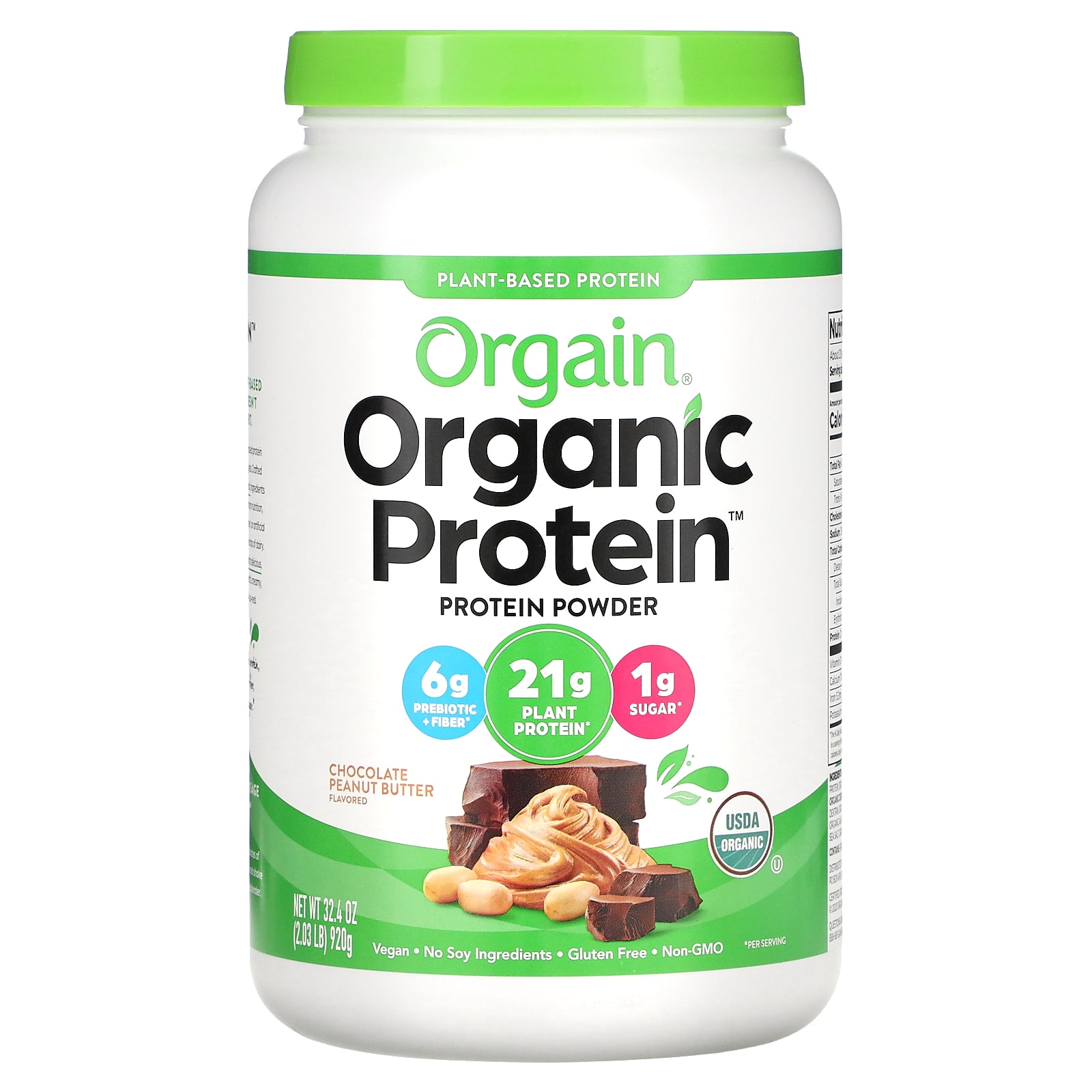 Orgain, Organic Protein Powder, Plant-Based, Chocolate Peanut Butter, 2.03 lb (920 g)
Orgain, Organic Protein Powder, Plant-Based, Chocolate Peanut Butter, 2.03 lb (920 g)