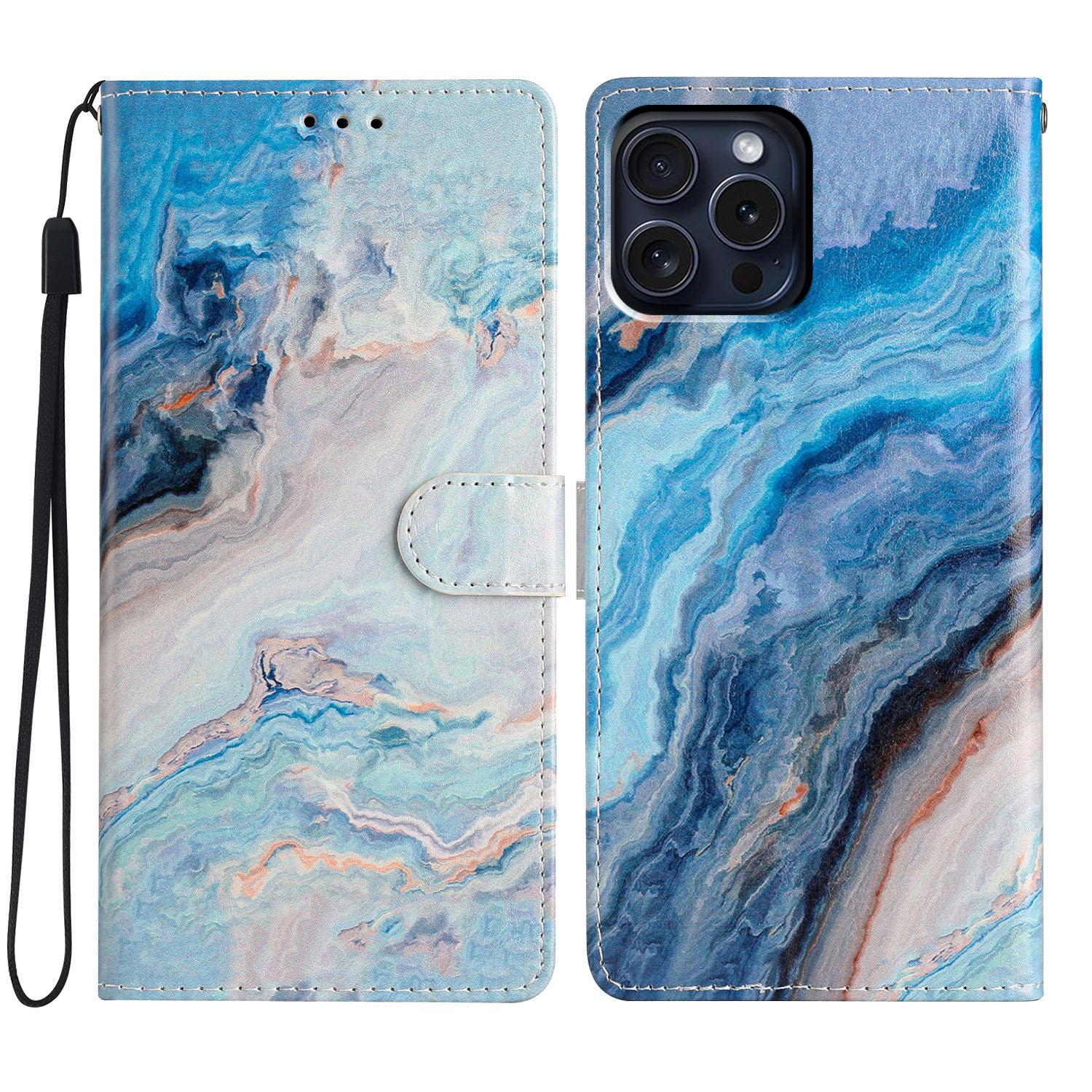 For iPhone 16 Pro Case Print Pattern Design PU Leather Phone Cover with Card Slots Wrist Strap Blue Marble
For iPhone 16 Pro Case Print Pattern Design PU Leather Phone Cover with Card Slots Wrist Strap Blue Marble