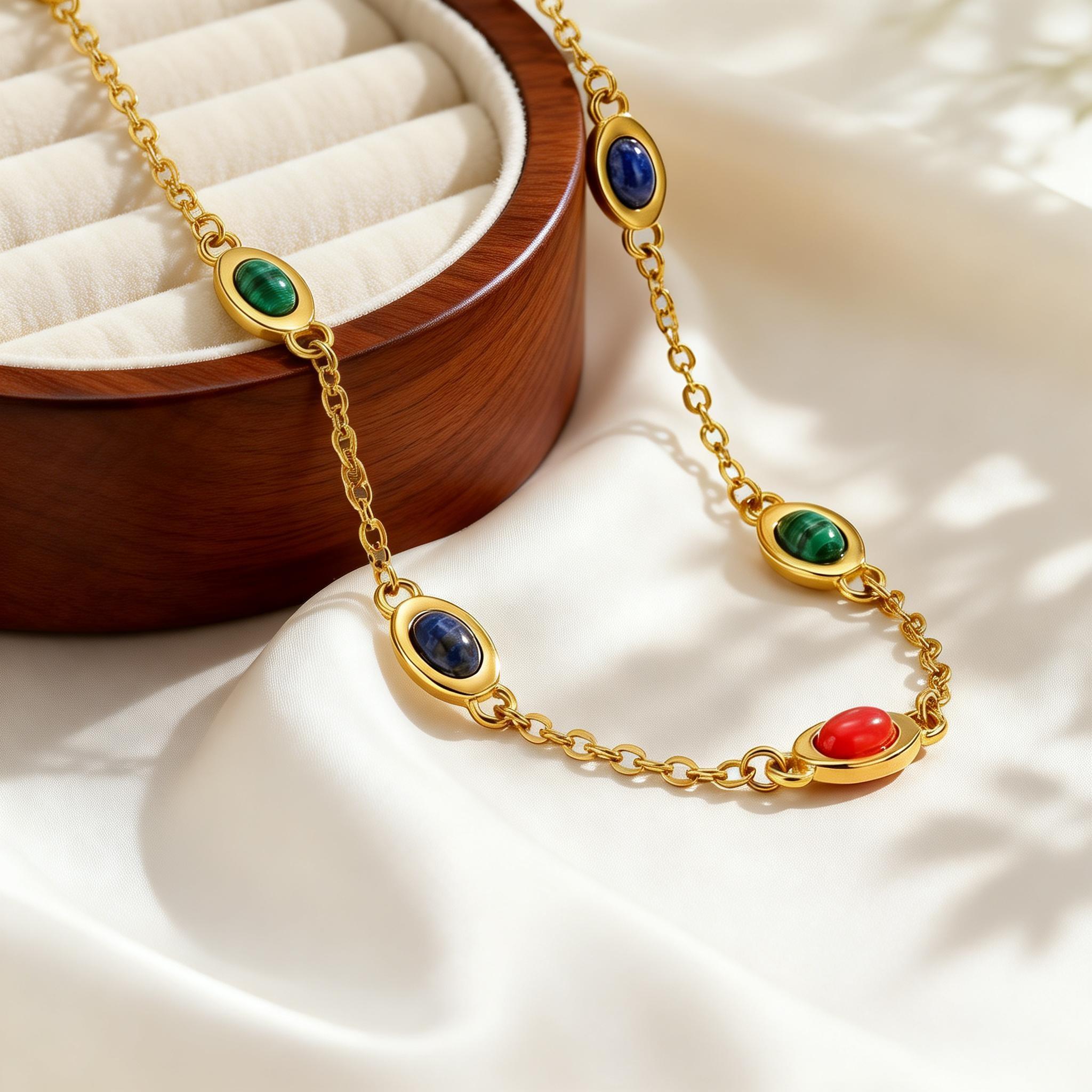 Coloured Natural Stone Necklace for Women 18K Gold Plated Choker Stainless Steel O-Chain Necklaces Luxurious Wedding Jewelry
Coloured Natural Stone Necklace for Women 18K Gold Plated Choker Stainless Steel O-Chain Necklaces Luxurious Wedding Jewelry