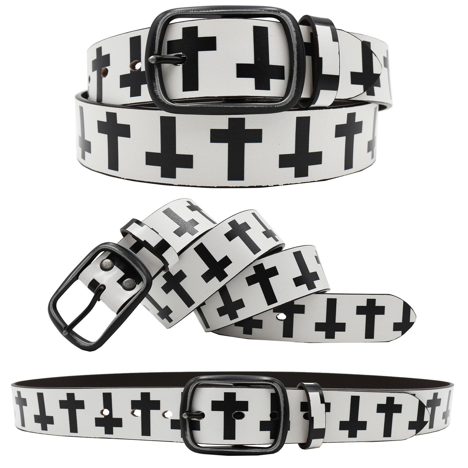 Real Cowhide Retro Black and White Cross Doodle Printed Belt, Personalized Retro Belt, American Japanese and Korean Style 105cm
Real Cowhide Retro Black and White Cross Doodle Printed Belt, Personalized Retro Belt, American Japanese and Korean Style 105cm