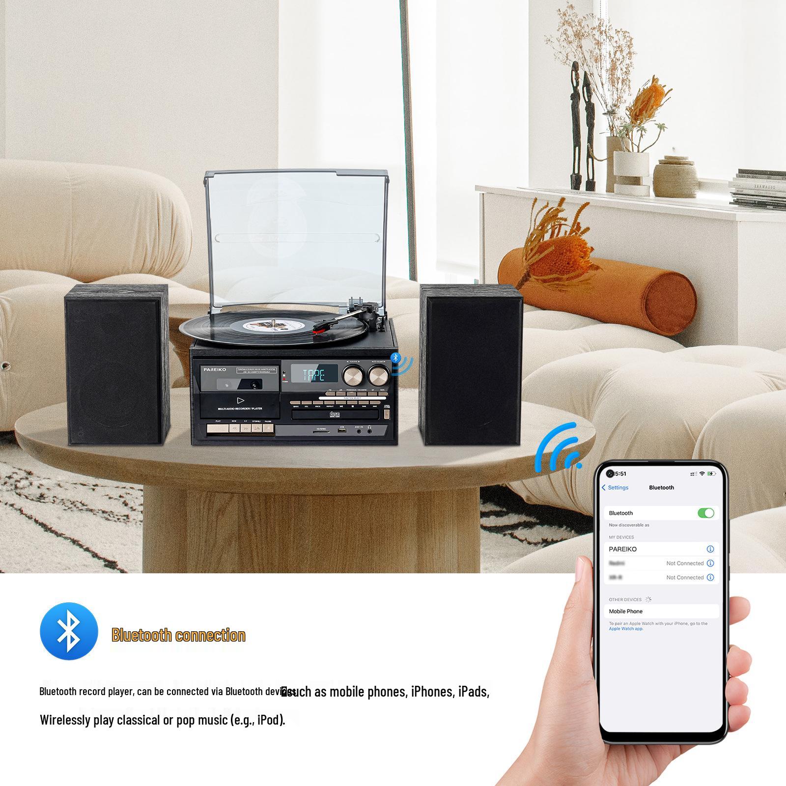 Lai Jun Retro Bluetooth Vinyl Record Player with External Speakers and Gramophone Turntable
Lai Jun Retro Bluetooth Vinyl Record Player with External Speakers and Gramophone Turntable