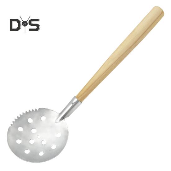 Совок для подледной рыбалки с нескользящей деревянной длинной ручкой, острый пилообразный зимний скиммер для льда на открытом воздухе, ручной инструмент для черпания, рыболовные принадлежности цвет старого дерева