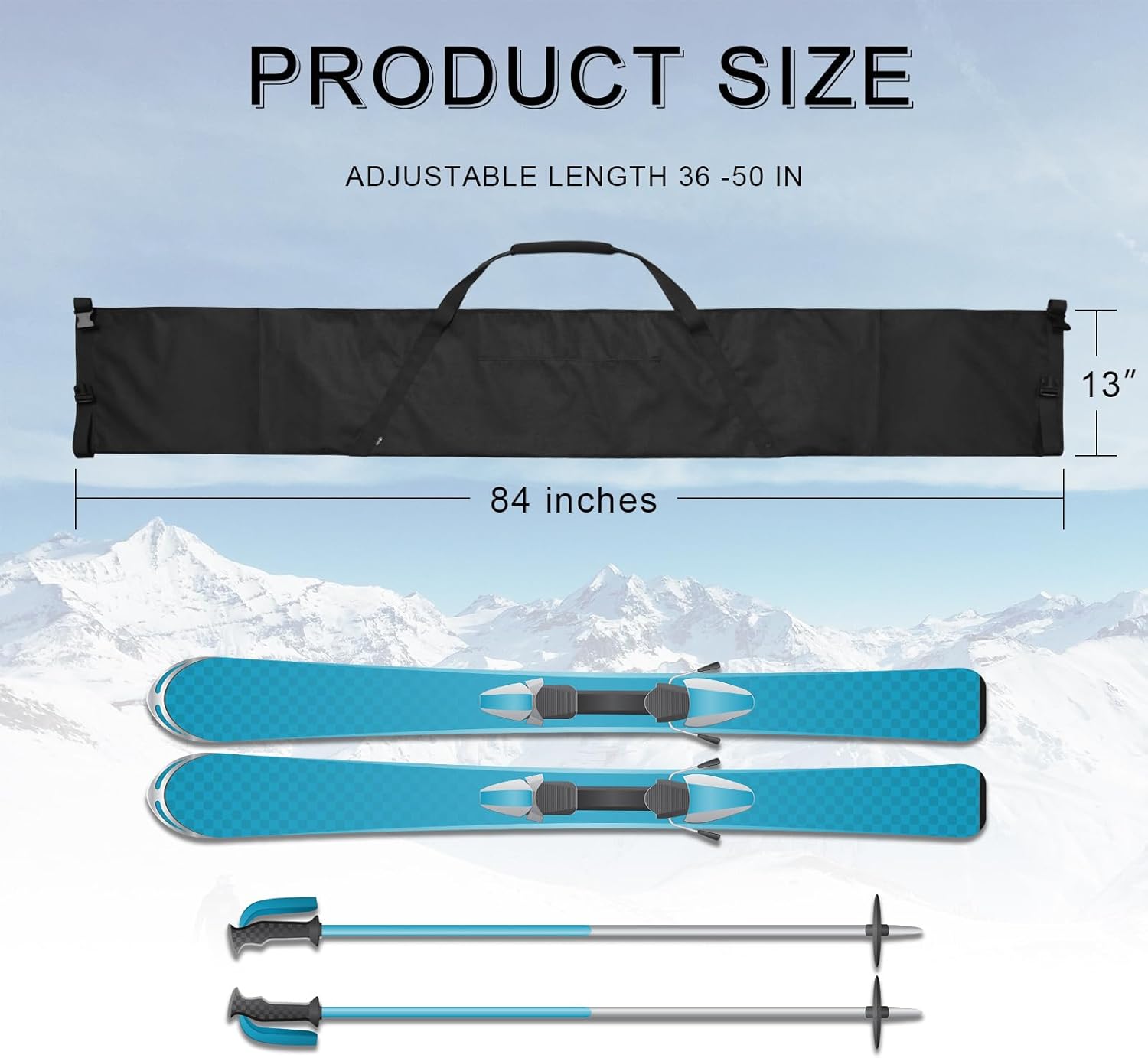 Ski Bag Adjustable Length Water Resistant Travel Ski Bag for Up to 200 cm Skis United States
Ski Bag Adjustable Length Water Resistant Travel Ski Bag for Up to 200 cm Skis United States