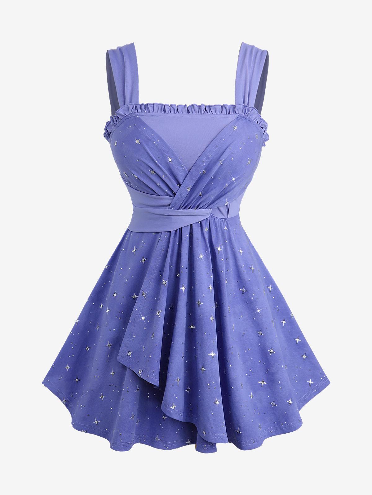 Rosegal Plus Size Star Silver Stamping Ruched Ruffles Tulip Hem Tank Top M світло-синій колір
Rosegal Plus Size Star Silver Stamping Ruched Ruffles Tulip Hem Tank Top M світло-синій колір