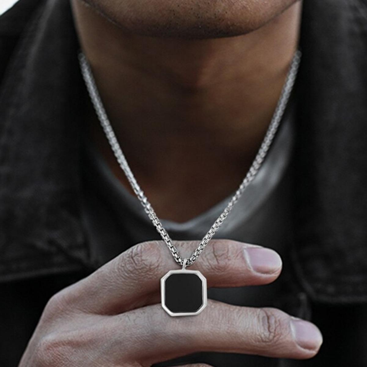 Gender-Neutral Black Square Pendant Hoodie Necklace - Stainless Steel Layered Chain for Long Sweater Accessorizing
Gender-Neutral Black Square Pendant Hoodie Necklace - Stainless Steel Layered Chain for Long Sweater Accessorizing