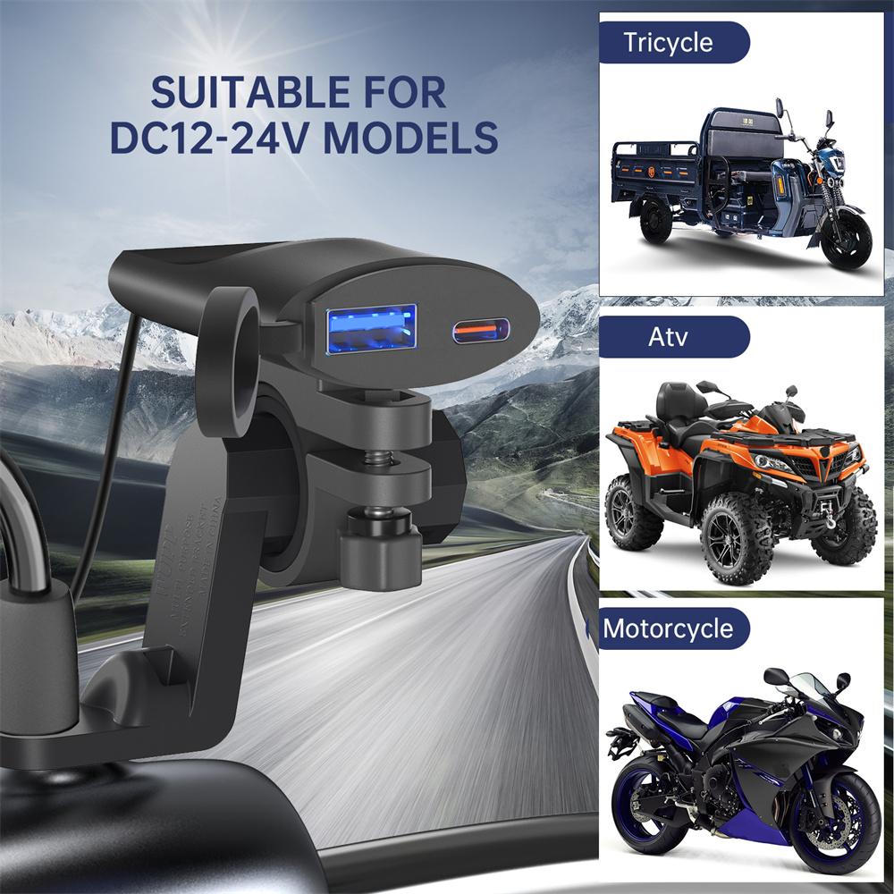 Motorcycle Intelligent Charger 30W USB-C and 18W USB-A Dual Ports 12V-24V Handlebar/Rearview mirror Installation Method
Motorcycle Intelligent Charger 30W USB-C and 18W USB-A Dual Ports 12V-24V Handlebar/Rearview mirror Installation Method