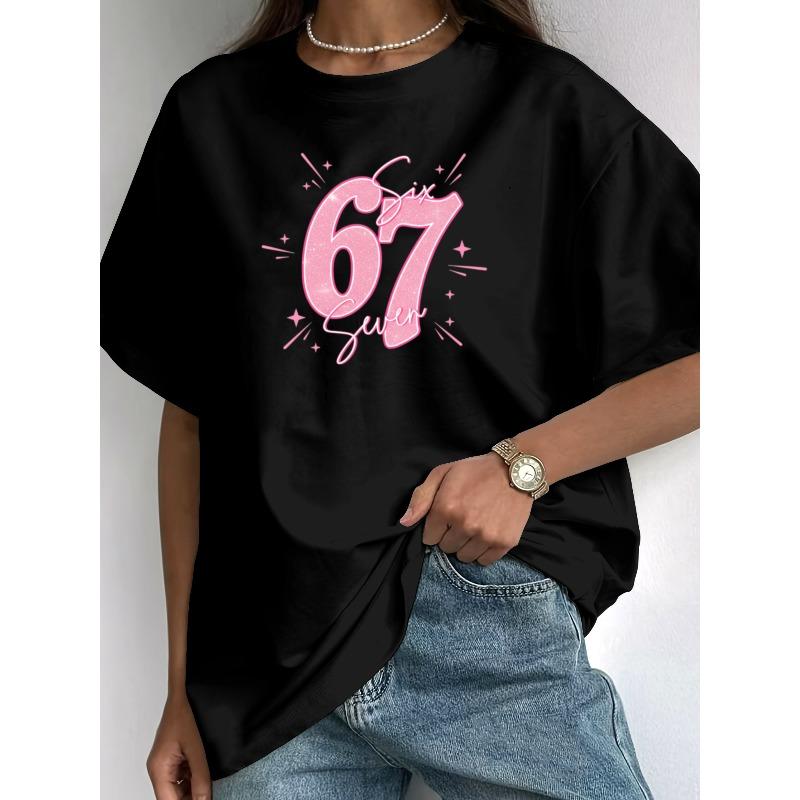 European Size Short-Sleeved Women S T-Shirt . Pink Glitter Graphic Tee Featuring The Number 67, Perfect for Summer And The Y2K Aesthetic. Casual Gift 4XL чорний
European Size Short-Sleeved Women S T-Shirt . Pink Glitter Graphic Tee Featuring The Number 67, Perfect for Summer And The Y2K Aesthetic. Casual Gift 4XL чорний