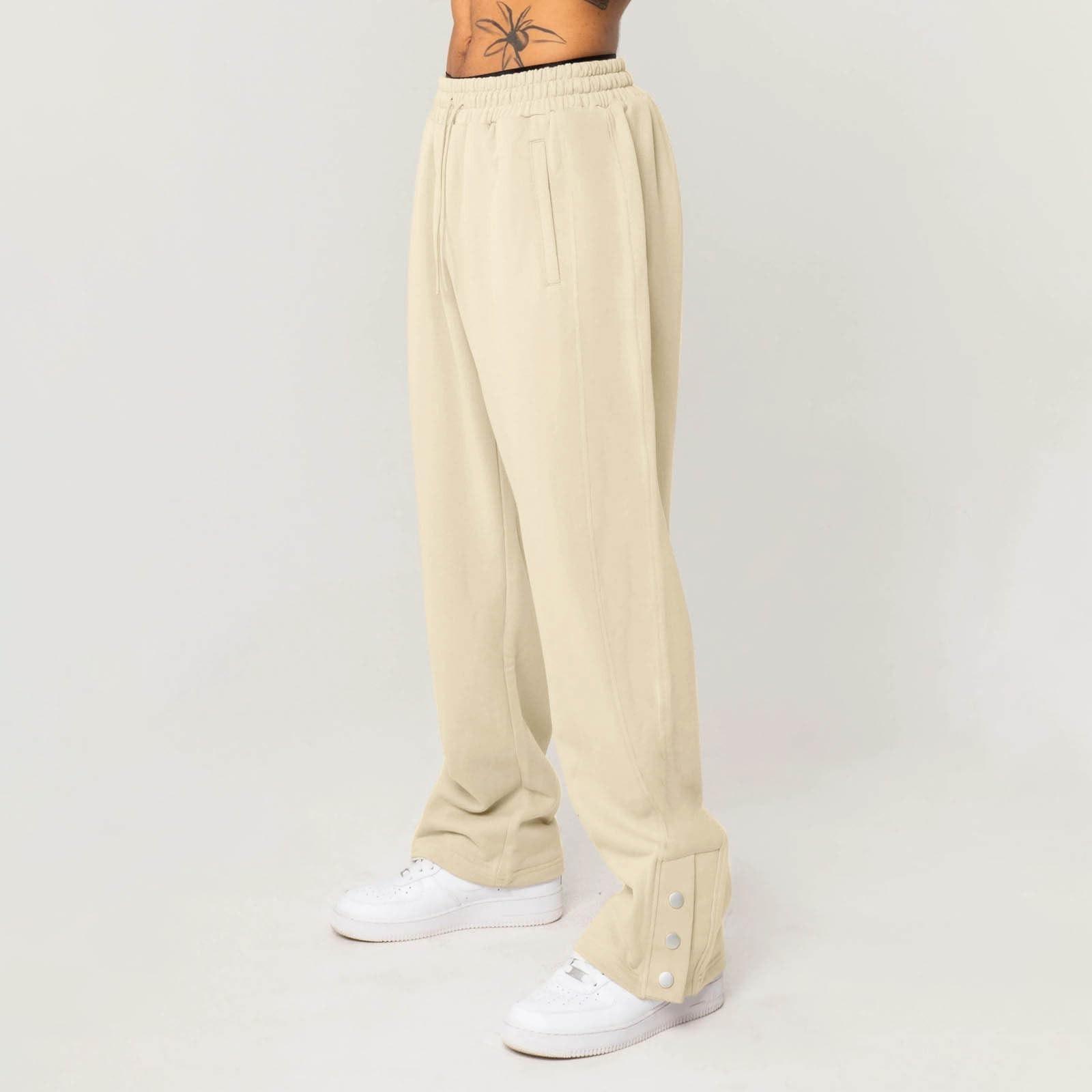 Мужские свободные повседневные хлопковые однотонные модные уличные трендовые брюки-стринги XXL бежевый