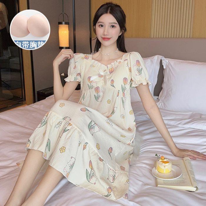 Source Factory Summer with chest pad pajamas women s short-sleeved bubble-sleeved pajamas sweet princess style medium and long loungewear 160(M)
Source Factory Summer with chest pad pajamas women s short-sleeved bubble-sleeved pajamas sweet princess style medium and long loungewear 160(M)