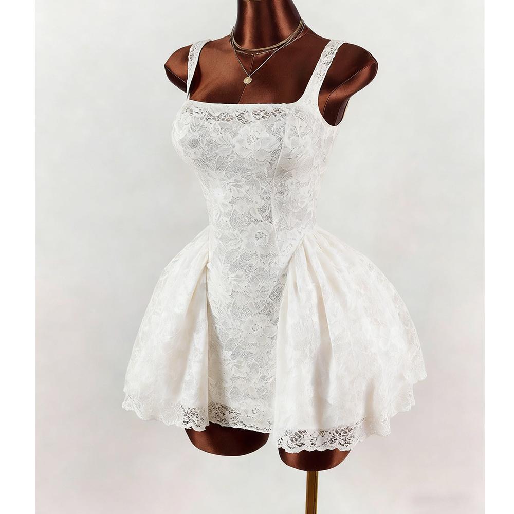 New style women s white lace dress with square neckline, wide band, fitted waist, and full-puff short skirt S белый
New style women s white lace dress with square neckline, wide band, fitted waist, and full-puff short skirt S белый