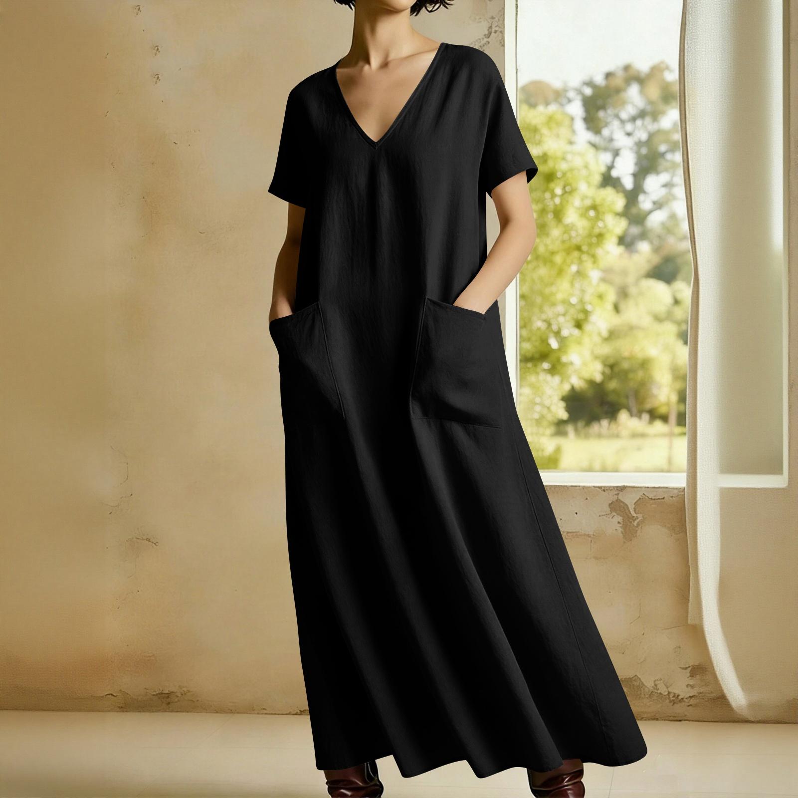 Women s V-neck Short-sleeved Mid-length Loose-fitting Dress With Pockets And Casual M чорний
Women s V-neck Short-sleeved Mid-length Loose-fitting Dress With Pockets And Casual M чорний