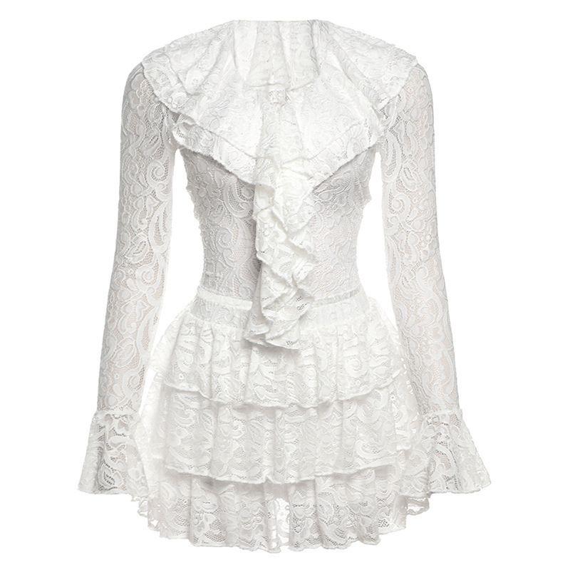 European and American Women s Clothing 2025 Fall New Arrival Silm Sexy Flare Sleeve Ruffles Long Sleeves Lace Cut Out Skirt Outfit White L
European and American Women s Clothing 2025 Fall New Arrival Silm Sexy Flare Sleeve Ruffles Long Sleeves Lace Cut Out Skirt Outfit White L