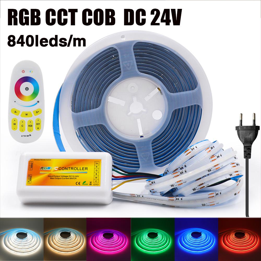 RGBCCT COB LED Strip DC 24V High Bright 840LEDs/M EU US UK Set With Remote Dotless Colorful Flexible Ribbon Rope Light 0.5m
RGBCCT COB LED Strip DC 24V High Bright 840LEDs/M EU US UK Set With Remote Dotless Colorful Flexible Ribbon Rope Light 0.5m