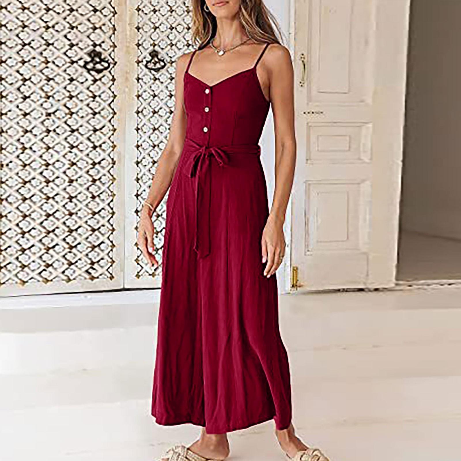 Женский модный летний повседневный однотонный свободный комбинезон без рукавов с широкими штанинами XL винный
Женский модный летний повседневный однотонный свободный комбинезон без рукавов с широкими штанинами XL винный