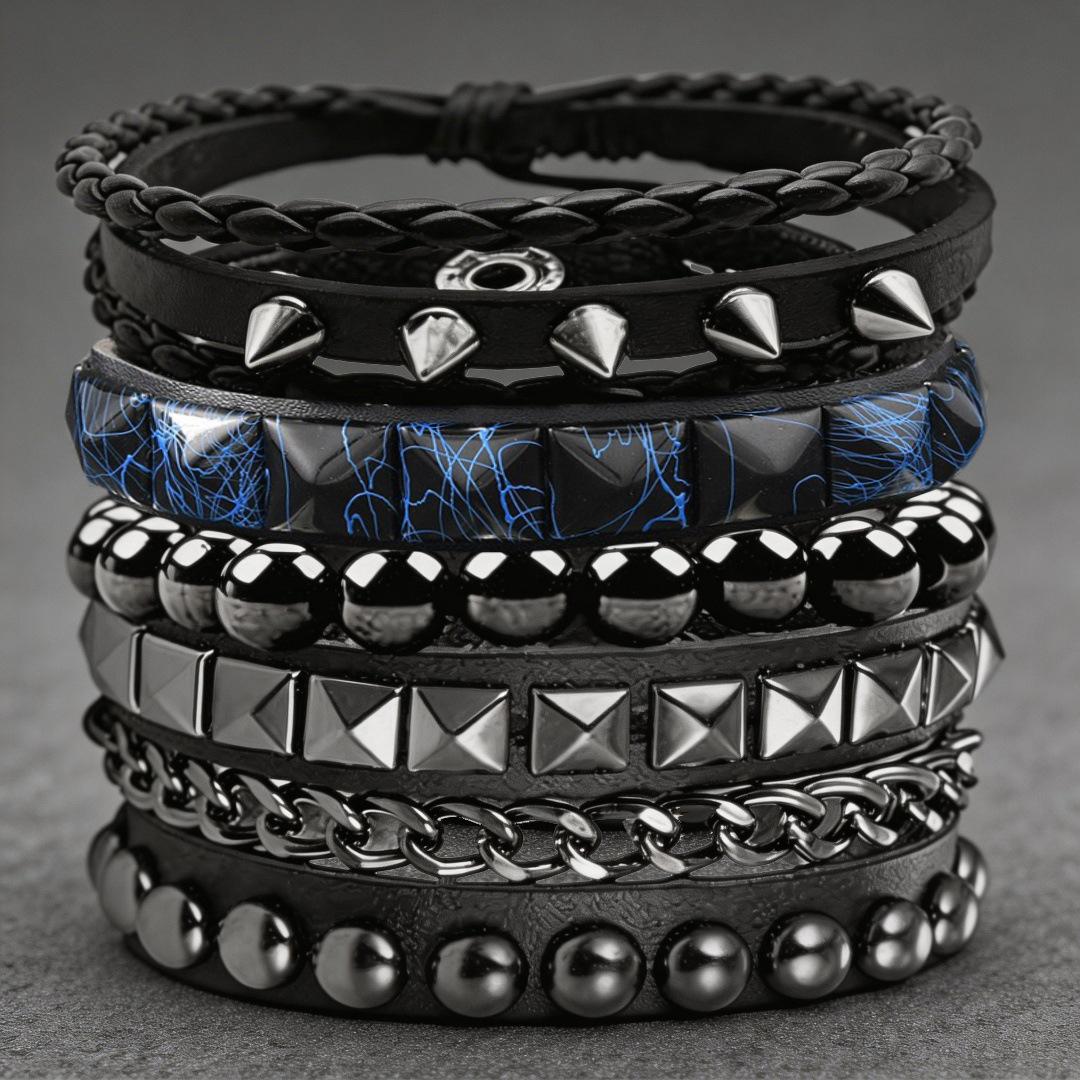 European and American Multi-layer Punk Style Chain Bracelet Cool Brushed Square Nail Bracelet Bracelet Hip-hop Rivet Set
European and American Multi-layer Punk Style Chain Bracelet Cool Brushed Square Nail Bracelet Bracelet Hip-hop Rivet Set