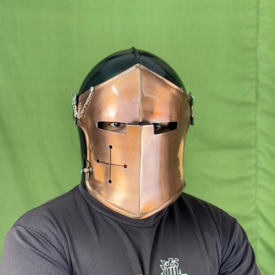 Copper and Green Dual-Tone Barbuta Helmet Medieval Knight Armor 18G Steel , Cosplay Collector’s Piece
Copper and Green Dual-Tone Barbuta Helmet Medieval Knight Armor 18G Steel , Cosplay Collector’s Piece
