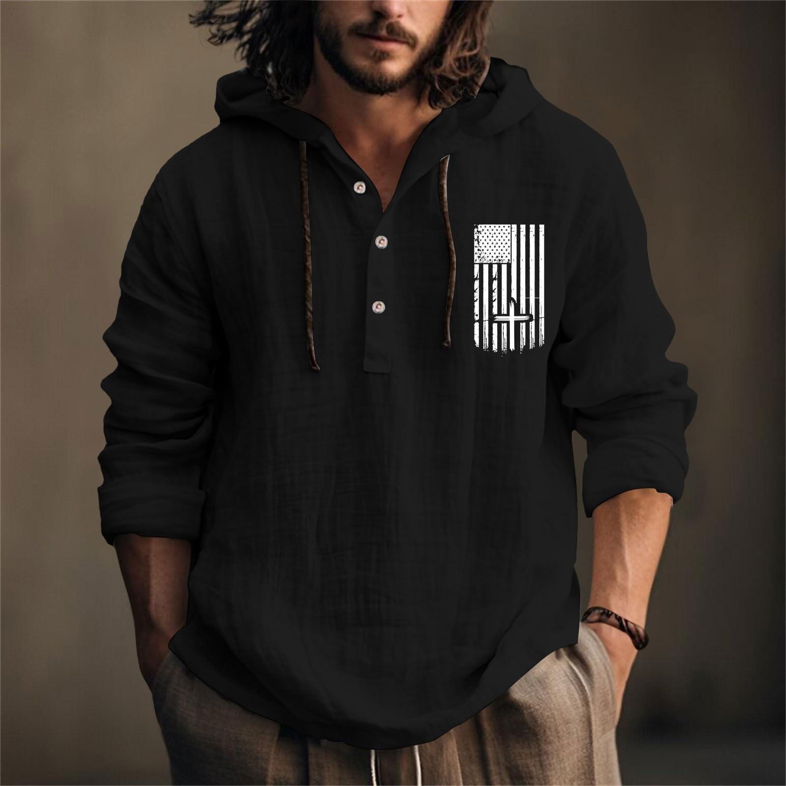 Мужская рубашка из хлопка и льна с принтом «День независимости», с капюшоном, с длинными рукавами, повседневная одежда для весны и лета XXL чёрный
Мужская рубашка из хлопка и льна с принтом «День независимости», с капюшоном, с длинными рукавами, повседневная одежда для весны и лета XXL чёрный