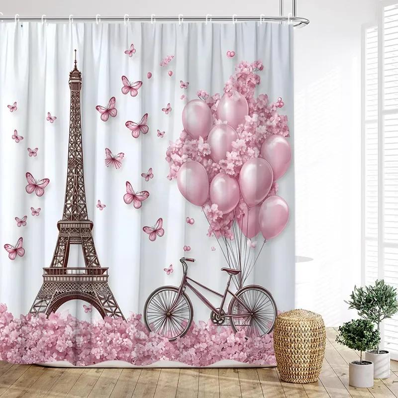 Vintage Paris Tower Shower Curtains Pink Butterfly Balloon Love Heart Floral Valentine S Day Bathroom Curtain Decor With Hooks W60H190(CM)-1 Pcs
Vintage Paris Tower Shower Curtains Pink Butterfly Balloon Love Heart Floral Valentine S Day Bathroom Curtain Decor With Hooks W60H190(CM)-1 Pcs