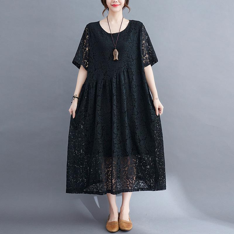 Летнее повседневное корейское кружевное платье большого размера 2021 – женское свободное с коротким рукавом и круглым вырезом 2XL чёрный
Летнее повседневное корейское кружевное платье большого размера 2021 – женское свободное с коротким рукавом и круглым вырезом 2XL чёрный