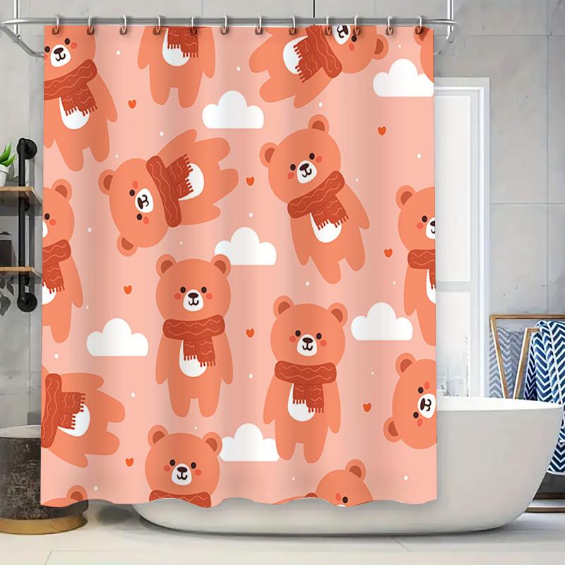 Cute Bear Print Shower Curtain Set For Bathroom Decor Orange Pink Tones With Clouds And Hearts Size: 180Cmx245Cm (Sale) #Homedec W60H190(CM)-1 Pcs
Cute Bear Print Shower Curtain Set For Bathroom Decor Orange Pink Tones With Clouds And Hearts Size: 180Cmx245Cm (Sale) #Homedec W60H190(CM)-1 Pcs