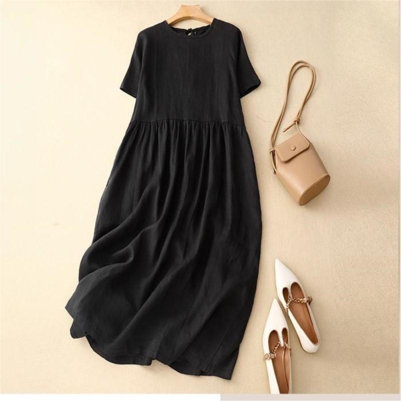 Summer Cotton Linen Blended Thin and Breathable Dress Women Literary Big Swing Short Sleeve Solid Loose Casual Female Dresses S чёрный
Summer Cotton Linen Blended Thin and Breathable Dress Women Literary Big Swing Short Sleeve Solid Loose Casual Female Dresses S чёрный