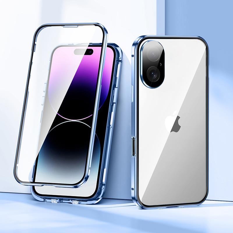 For iPhone 16 Case Magnetic Adsorption Double Sides Tempered Glass+Metal Phone Cover with Buckle Black
For iPhone 16 Case Magnetic Adsorption Double Sides Tempered Glass+Metal Phone Cover with Buckle Black