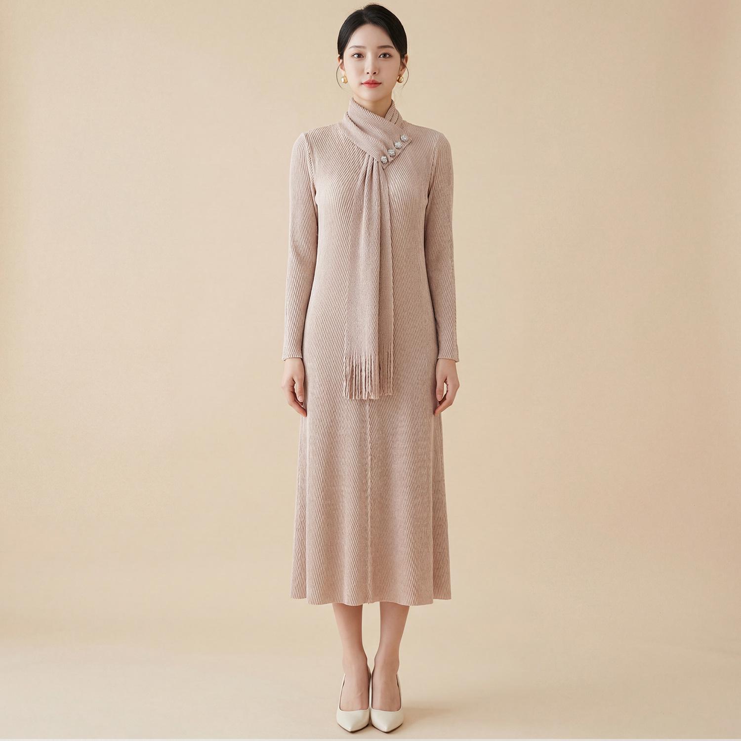 Miyake Women s Stylish High-End Midi Dress with Scarf Collar - Plus Size, Gentle Spring/Autumn Style One Size абрикосовий
Miyake Women s Stylish High-End Midi Dress with Scarf Collar - Plus Size, Gentle Spring/Autumn Style One Size абрикосовий