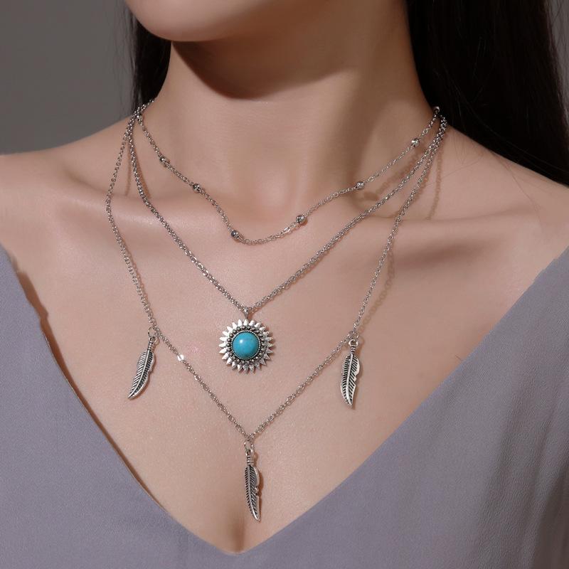 Retro Necklace Ethnic Style Multilayer Turquoise Necklace Three Layer Sun Flower Leaf Pendant Boho Jewelry Accessories Sweater Chain
Retro Necklace Ethnic Style Multilayer Turquoise Necklace Three Layer Sun Flower Leaf Pendant Boho Jewelry Accessories Sweater Chain