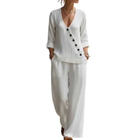 Women s Summer 2 Piece Sets Casual Half Sleeve V Neck Buttons Top And Wide Leg Pants Lounge Outfits with Pockets M білий
Women s Summer 2 Piece Sets Casual Half Sleeve V Neck Buttons Top And Wide Leg Pants Lounge Outfits with Pockets M білий